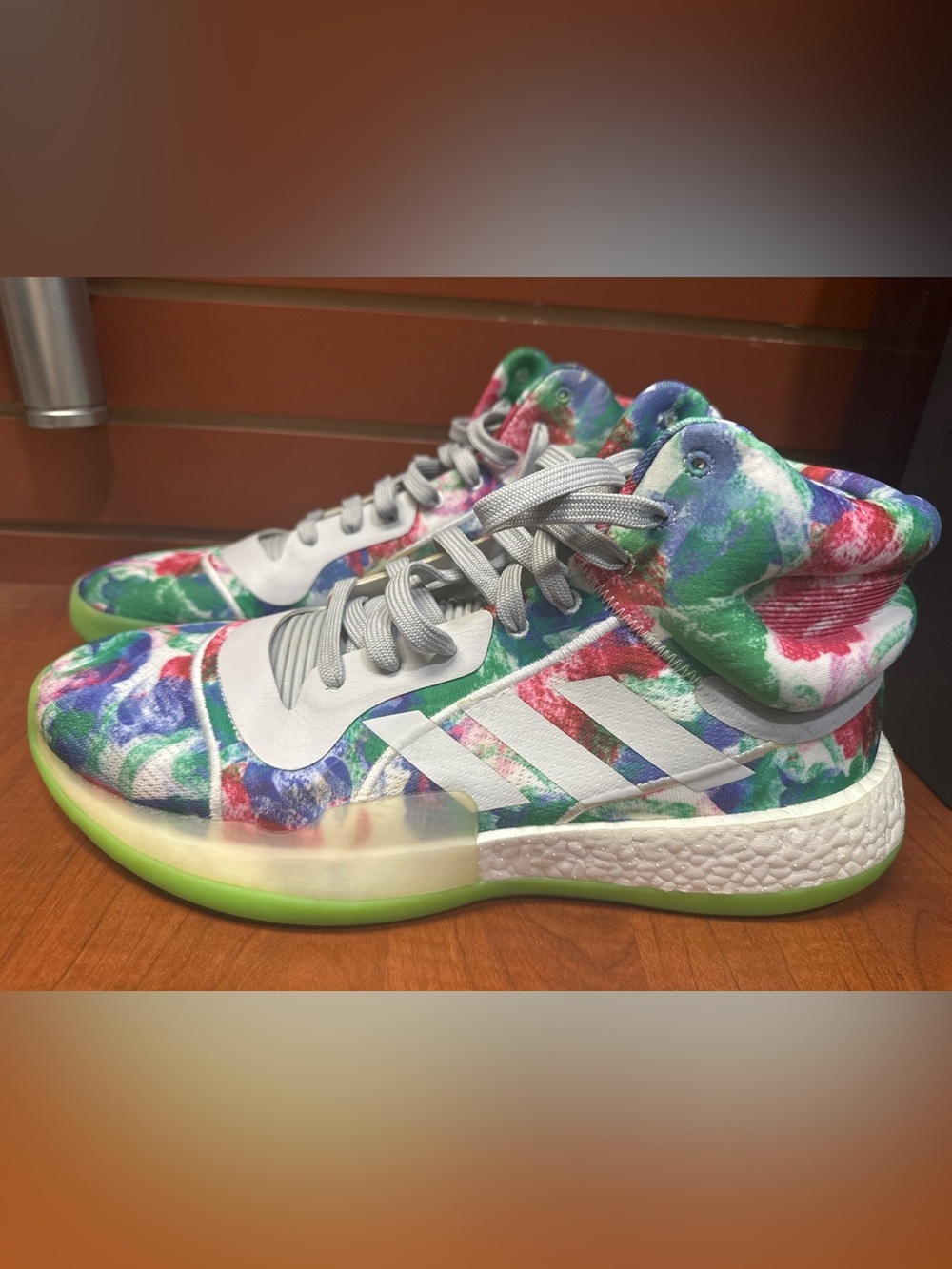 adidas Multicolor High-Top Sneakers with Neon Green Sole - Picture 2 of 6